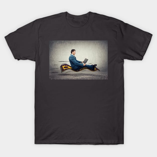 businessman flying carpet T-Shirt by 1STunningArt